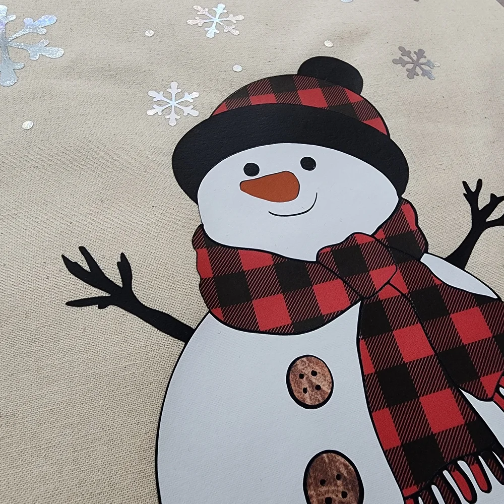 Festive Snowman Holiday Tote - Red Black Buffalo Plaid